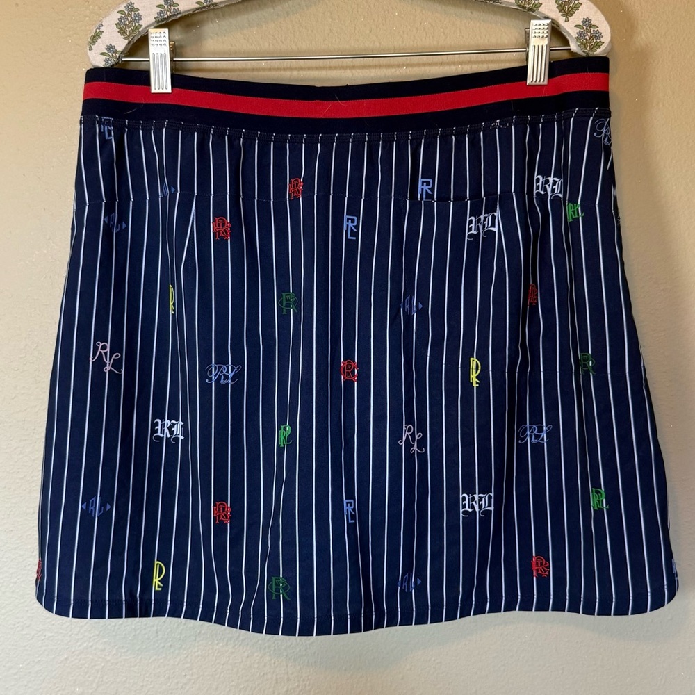 Ralph Lauren RLX Golf Skirt Navy Blue White Stripes Logo Print Large - Picture 3 of 8
